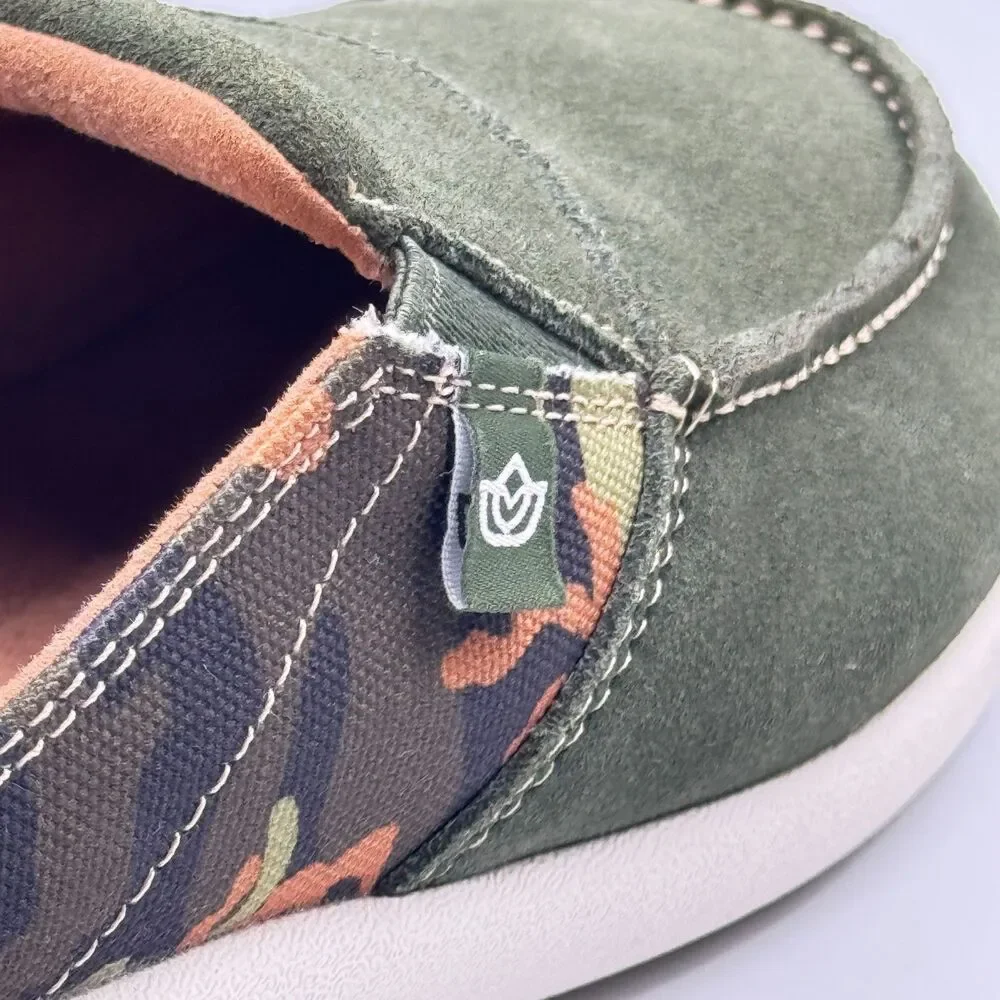 Spenco TS Camo Womens 11B Green Suede Mule Slides Loafers Arch Support Camo